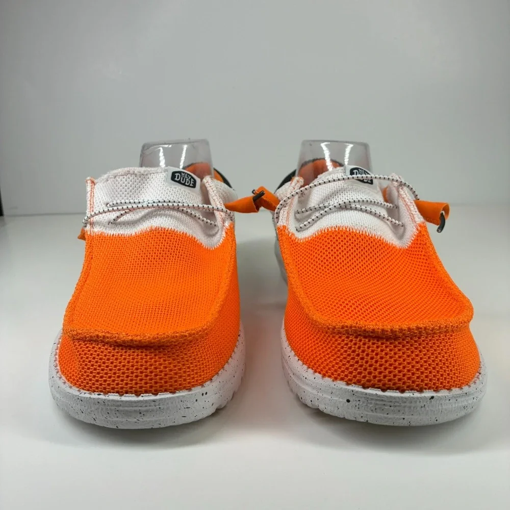 HEY DUDE Wally Tri Varsity Men's US 10 Orange White Mesh Casual Slip-On Shoes
